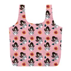 Girl With Dress  Pink Full Print Recycle Bag (l)