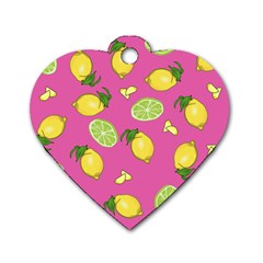 Lemons And Limes Pink Dog Tag Heart (two Sides)