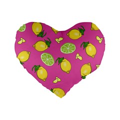 Lemons And Limes Pink Standard 16  Premium Heart Shape Cushions