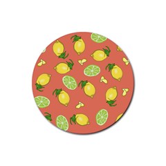 Lemons And Limes Peach Rubber Round Coaster (4 Pack) 