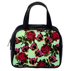 Lazy Cat Floral Pattern Green Classic Handbag (one Side)