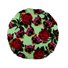 Lazy Cat Floral Pattern Green Standard 15  Premium Round Cushions