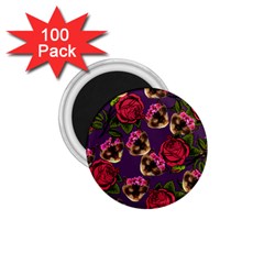 Lazy Cat Floral Pattern Purple 1 75  Magnets (100 Pack) 