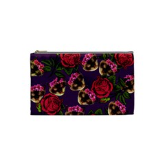 Lazy Cat Floral Pattern Purple Cosmetic Bag (small)