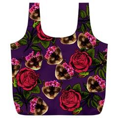 Lazy Cat Floral Pattern Purple Full Print Recycle Bag (xl)