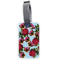 Lazy Cat Floral Pattern Blue Luggage Tags (one Side) 