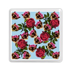 Lazy Cat Floral Pattern Blue Memory Card Reader (square) by snowwhitegirl