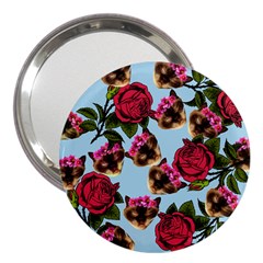 Lazy Cat Floral Pattern Blue 3  Handbag Mirrors by snowwhitegirl