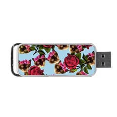 Lazy Cat Floral Pattern Blue Portable Usb Flash (two Sides)