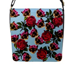 Lazy Cat Floral Pattern Blue Flap Closure Messenger Bag (l)