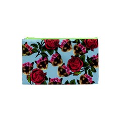 Lazy Cat Floral Pattern Blue Cosmetic Bag (xs)