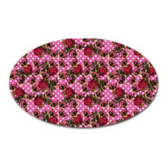 Lazy Cat Floral Pattern Pink Polka Oval Magnet by snowwhitegirl