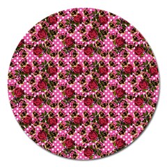 Lazy Cat Floral Pattern Pink Polka Magnet 5  (round) by snowwhitegirl