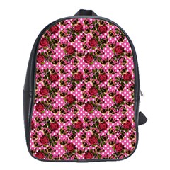 Lazy Cat Floral Pattern Pink Polka School Bag (large)