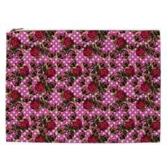 Lazy Cat Floral Pattern Pink Polka Cosmetic Bag (xxl)