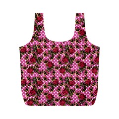 Lazy Cat Floral Pattern Pink Polka Full Print Recycle Bag (m) by snowwhitegirl