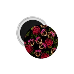 Lazy Cat Floral Pattern Black 1 75  Magnets by snowwhitegirl