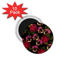 Lazy Cat Floral Pattern Black 1 75  Magnets (10 Pack)  by snowwhitegirl