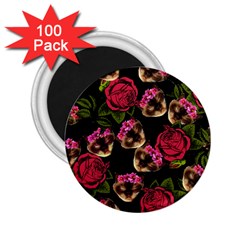 Lazy Cat Floral Pattern Black 2 25  Magnets (100 Pack) 