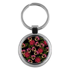 Lazy Cat Floral Pattern Black Key Chains (round) 