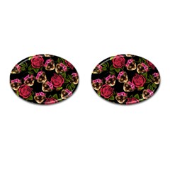 Lazy Cat Floral Pattern Black Cufflinks (oval)