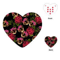 Lazy Cat Floral Pattern Black Playing Cards (heart) 