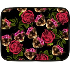 Lazy Cat Floral Pattern Black Double Sided Fleece Blanket (mini)  by snowwhitegirl