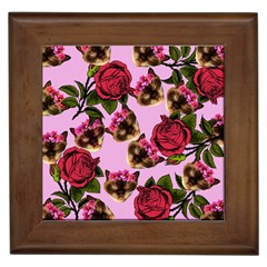 Lazy Cat Floral Pattern Pink Framed Tiles