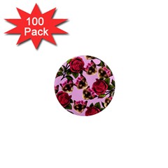 Lazy Cat Floral Pattern Pink 1  Mini Magnets (100 Pack)  by snowwhitegirl