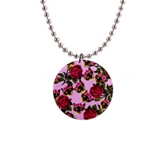 Lazy Cat Floral Pattern Pink Button Necklaces by snowwhitegirl
