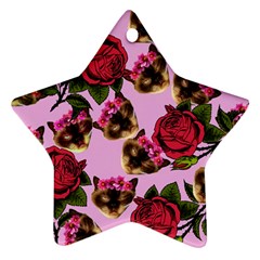 Lazy Cat Floral Pattern Pink Star Ornament (two Sides)