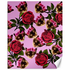 Lazy Cat Floral Pattern Pink Canvas 11  X 14  