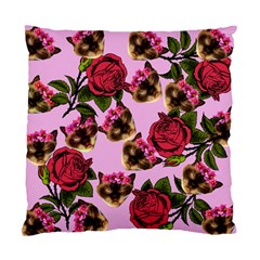 Lazy Cat Floral Pattern Pink Standard Cushion Case (one Side)