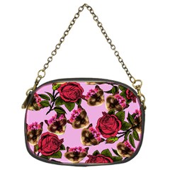 Lazy Cat Floral Pattern Pink Chain Purse (two Sides)