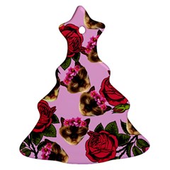 Lazy Cat Floral Pattern Pink Christmas Tree Ornament (two Sides)
