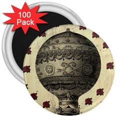 Vintage Air Balloon With Roses 3  Magnets (100 pack)
