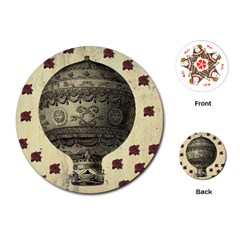 Vintage Air Balloon With Roses Playing Cards (Round) 