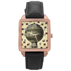 Vintage Air Balloon With Roses Rose Gold Leather Watch 