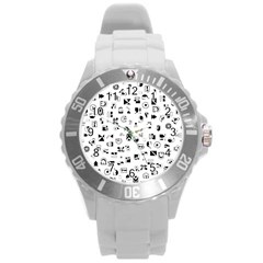 Black Abstract Symbols Round Plastic Sport Watch (l) by FunnyCow