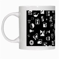 White On Black Abstract Symbols White Mugs by FunnyCow