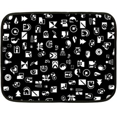 White On Black Abstract Symbols Double Sided Fleece Blanket (mini)  by FunnyCow