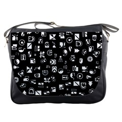 White On Black Abstract Symbols Messenger Bag by FunnyCow