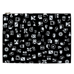 White On Black Abstract Symbols Cosmetic Bag (xxl) by FunnyCow