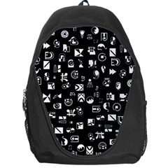 White On Black Abstract Symbols Backpack Bag by FunnyCow