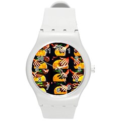 Drum Beat Collage Round Plastic Sport Watch (m) by FunnyCow