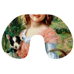 Girl With Dog Travel Neck Pillows by vintage2030