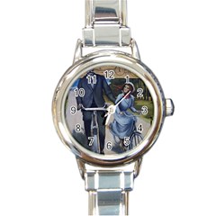 Couple On Bicycle Round Italian Charm Watch