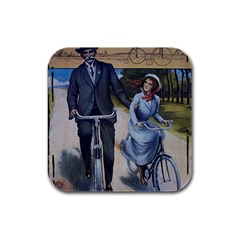 Couple On Bicycle Rubber Square Coaster (4 pack) 