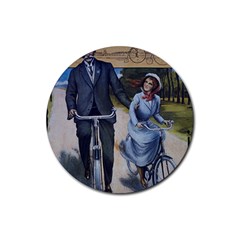 Couple On Bicycle Rubber Coaster (Round) 