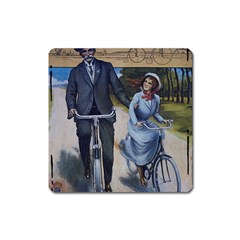 Couple On Bicycle Square Magnet